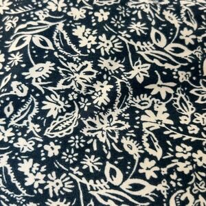 Folk Floral Knbit‎ Fabric KPF22 TT Dk Blue Wht Folk Dbl Brush 58" x 2 Yards